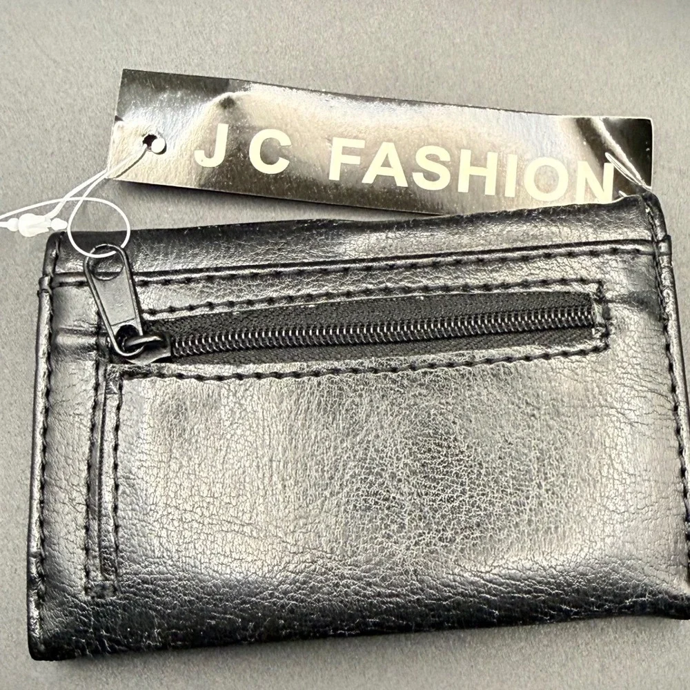 JC‎ Fashion Black Faux Leather Bifold Wallet with Zipper Pocket NWT